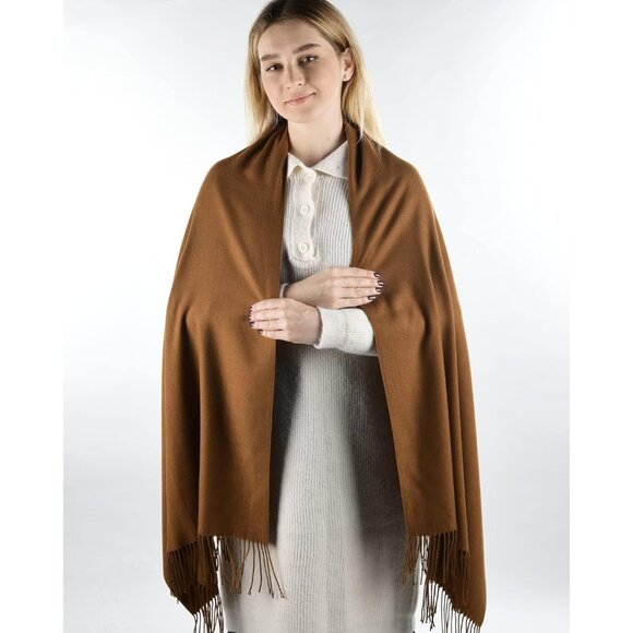 Women's Brown Pashmina Shawl Wraps Cashmere Feel Winter Scarf Soft Warm Blanket - Picture 7 of 7